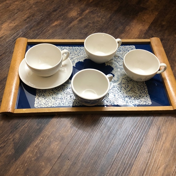 4 mismatched irregular vintage Syracuse China coffee cups, 1 w/matching saucer - Picture 3 of 12